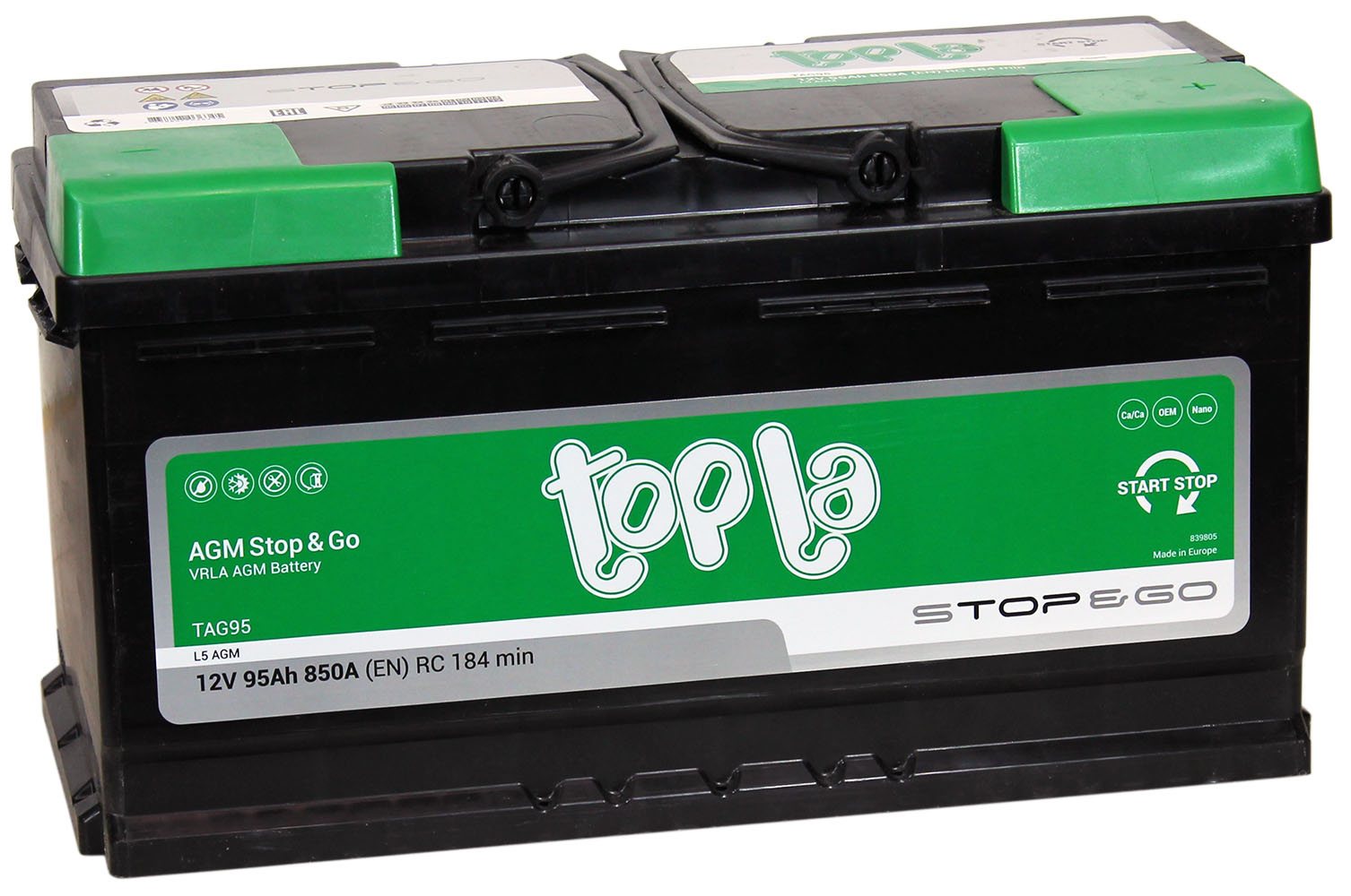 Аккумулятор 6СТ-95 TOPLA AGM StartStop о/п 850А